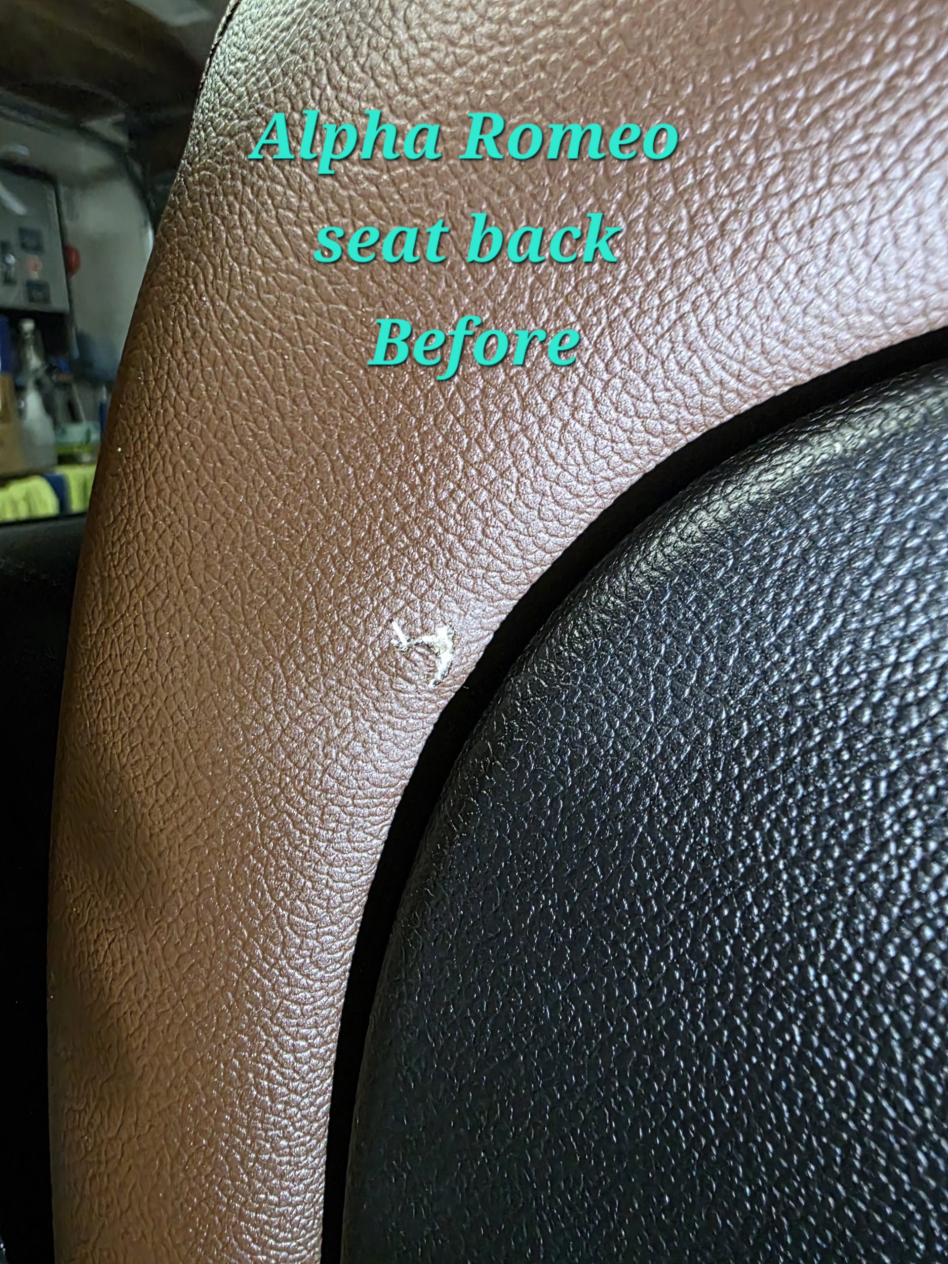 Alfa Romeo leather seat back before repair