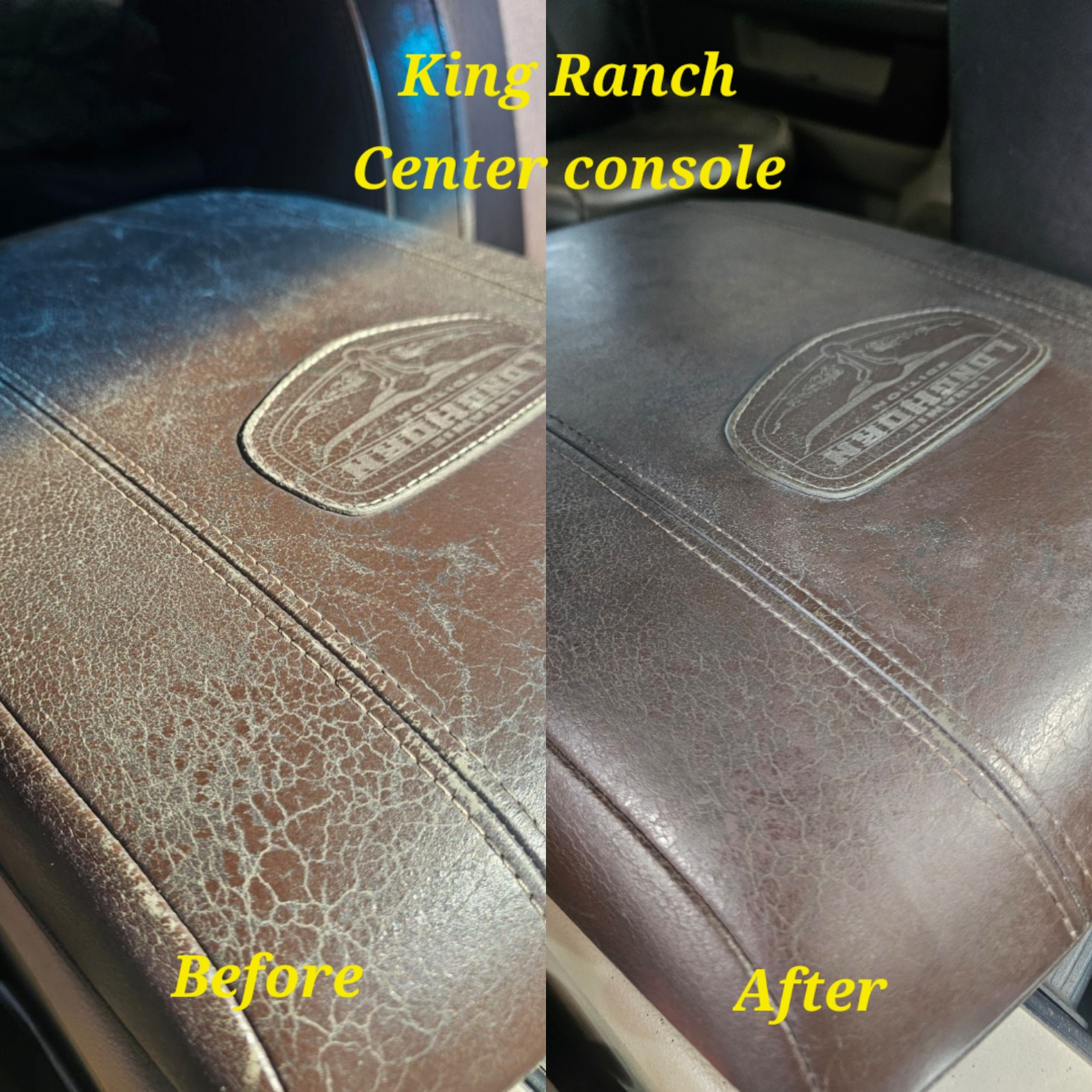 Ford King Ranch center console before and after color restoration