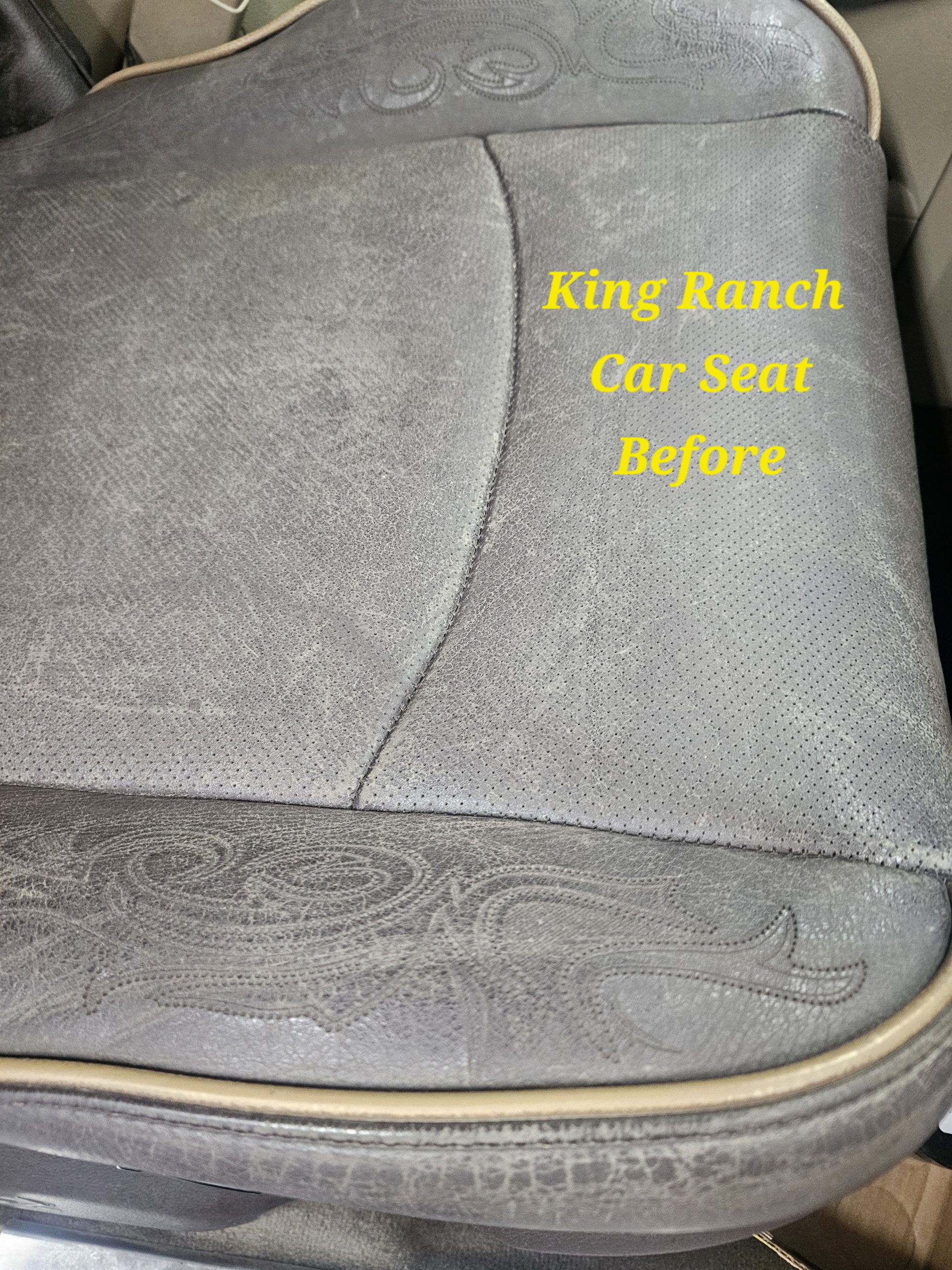Ford King Ranch leather seat before restoration