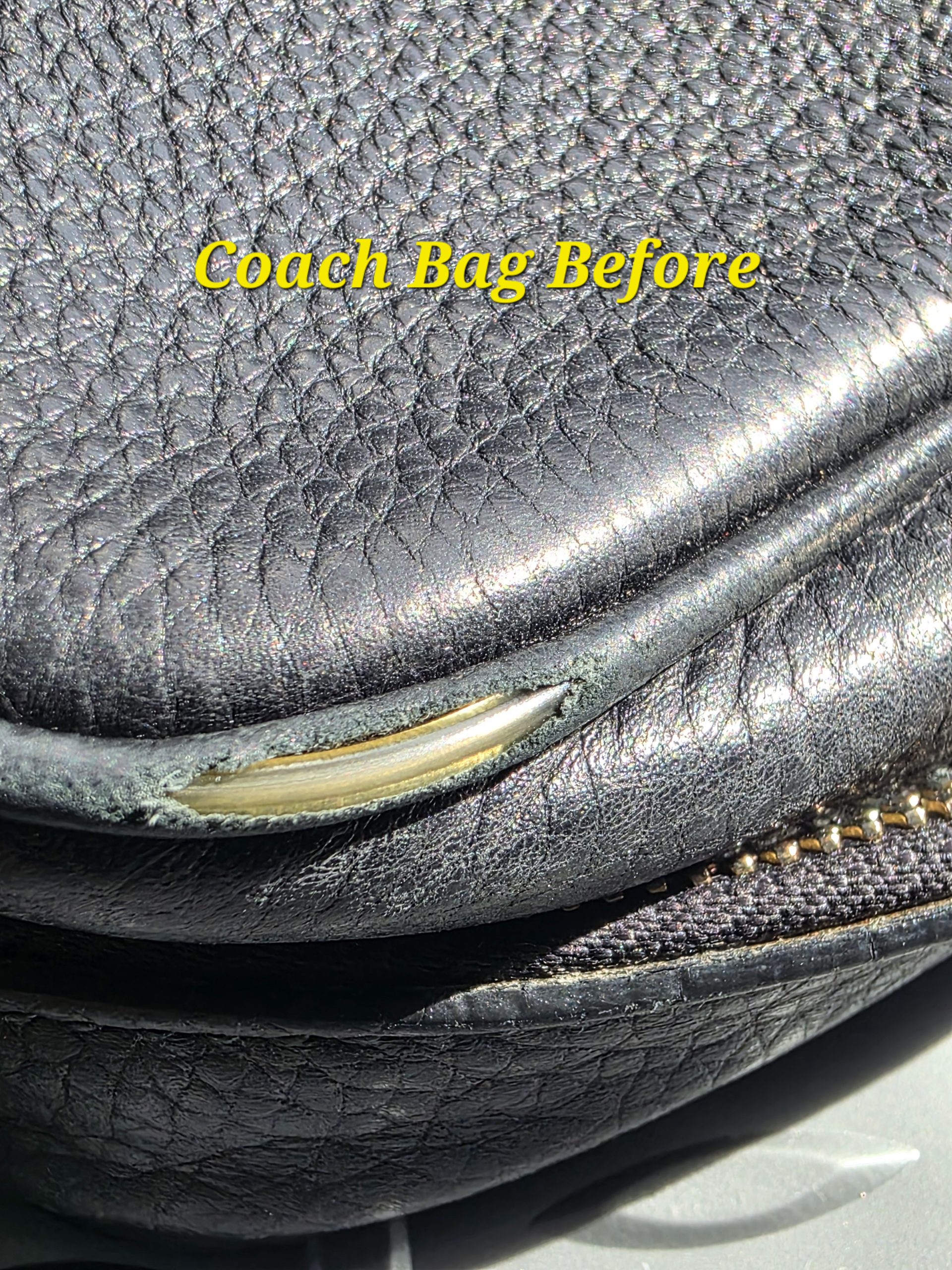 Coach handbag corner before repair
