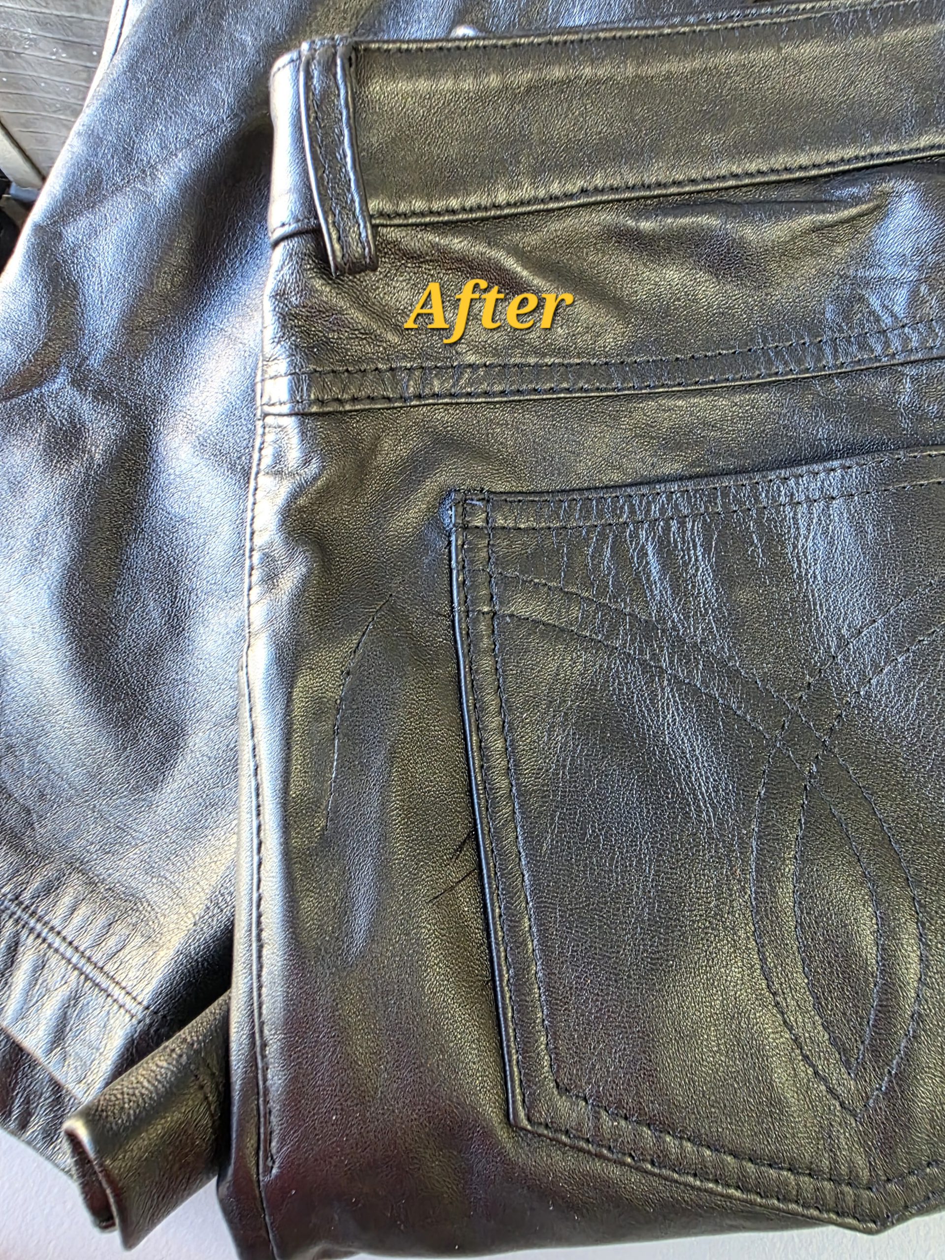 Leather pocket after seam repair
