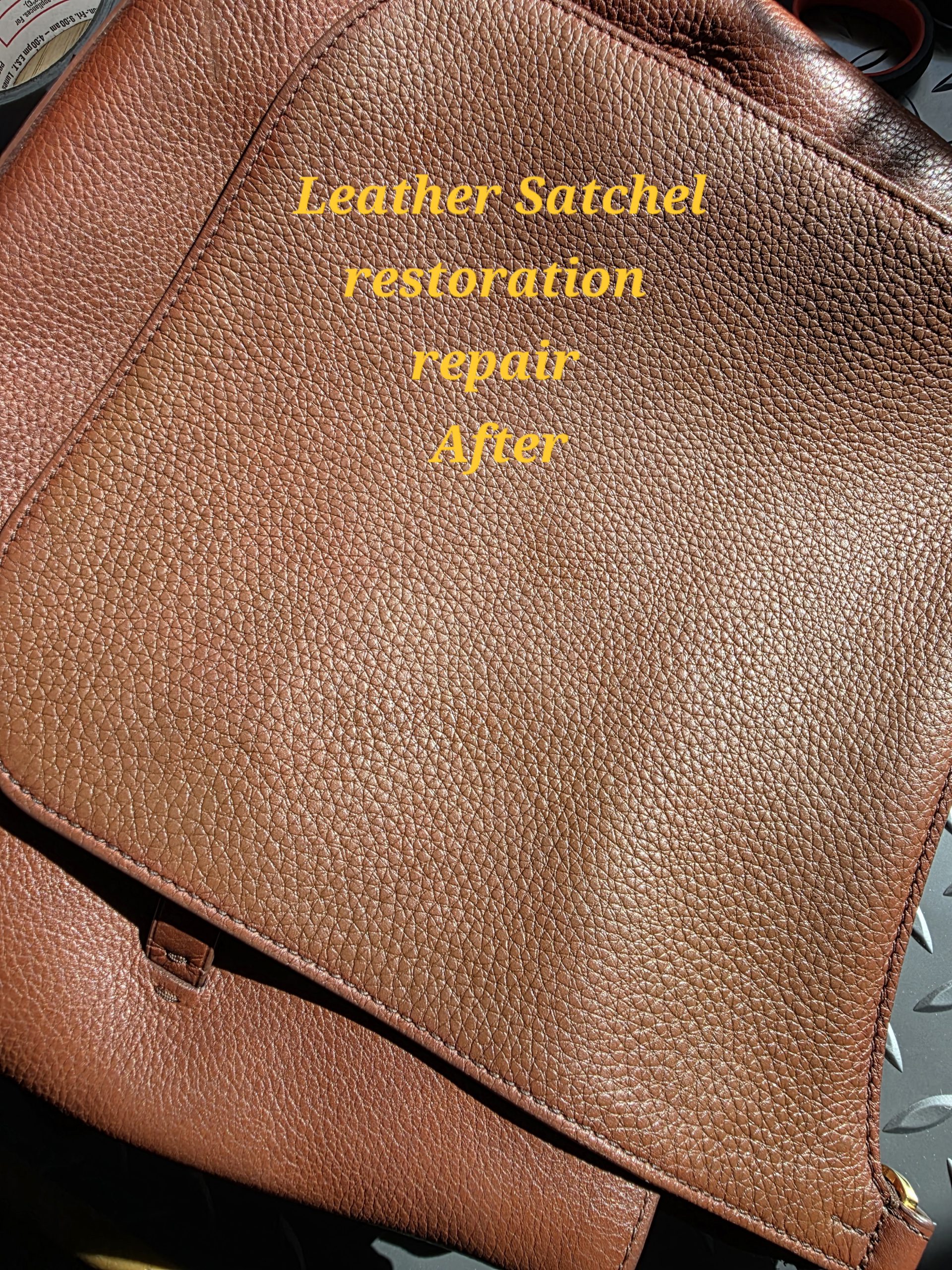 Leather satchel after crease restoration
